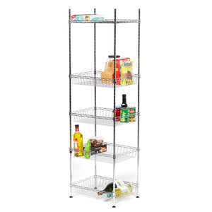 5 Tier Standing Wire Basket, Chrome