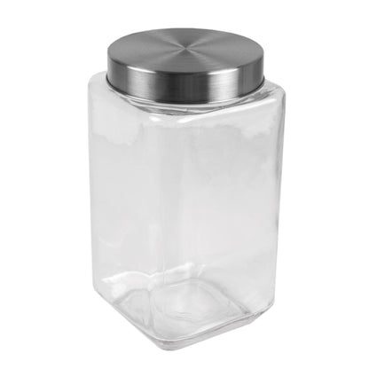 56 oz. Square Glass Canister with Brushed Stainless Steel Screw-on Lid Clear