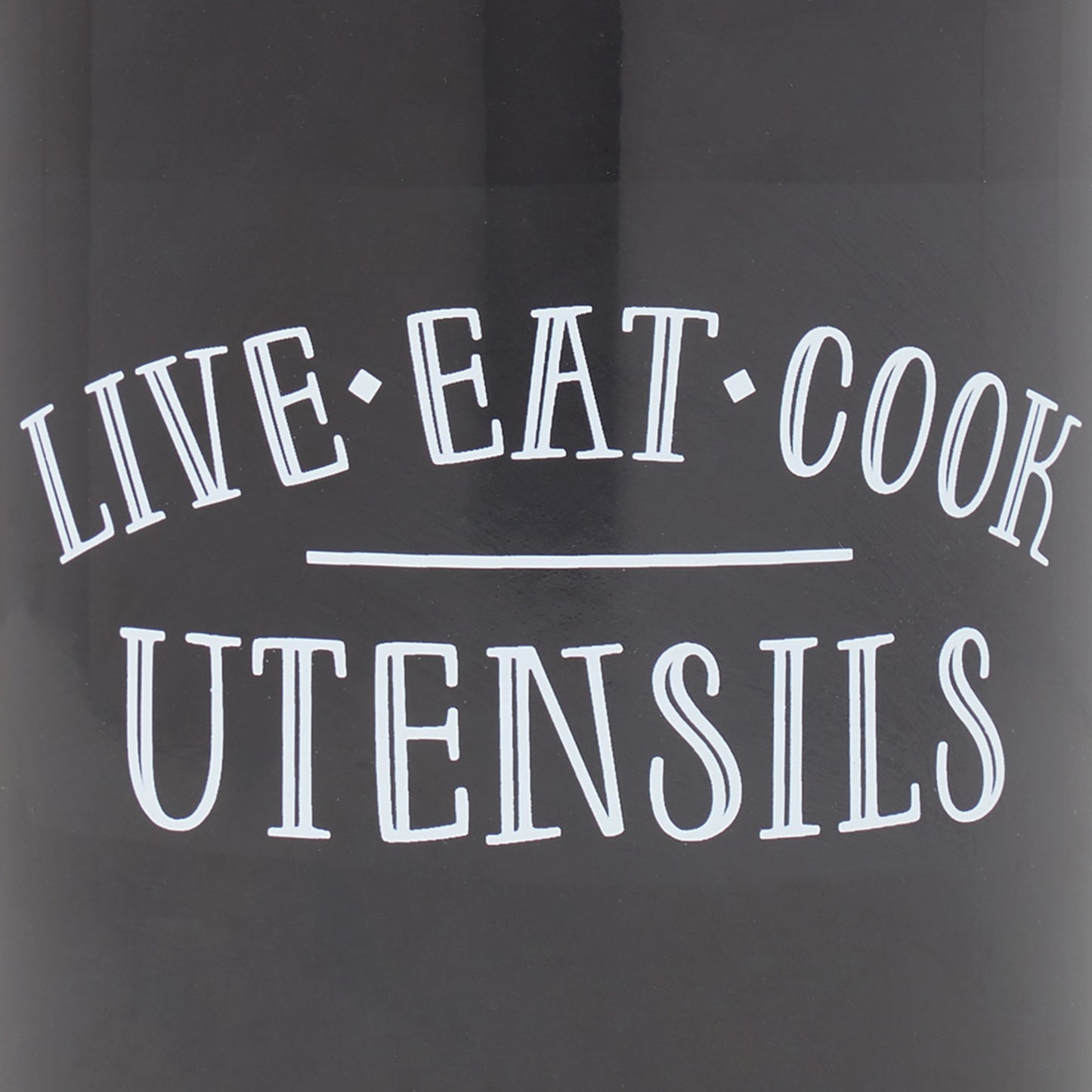 Live Eat and Cook Ceramic Cutlery Holder with Steel Rim, Black