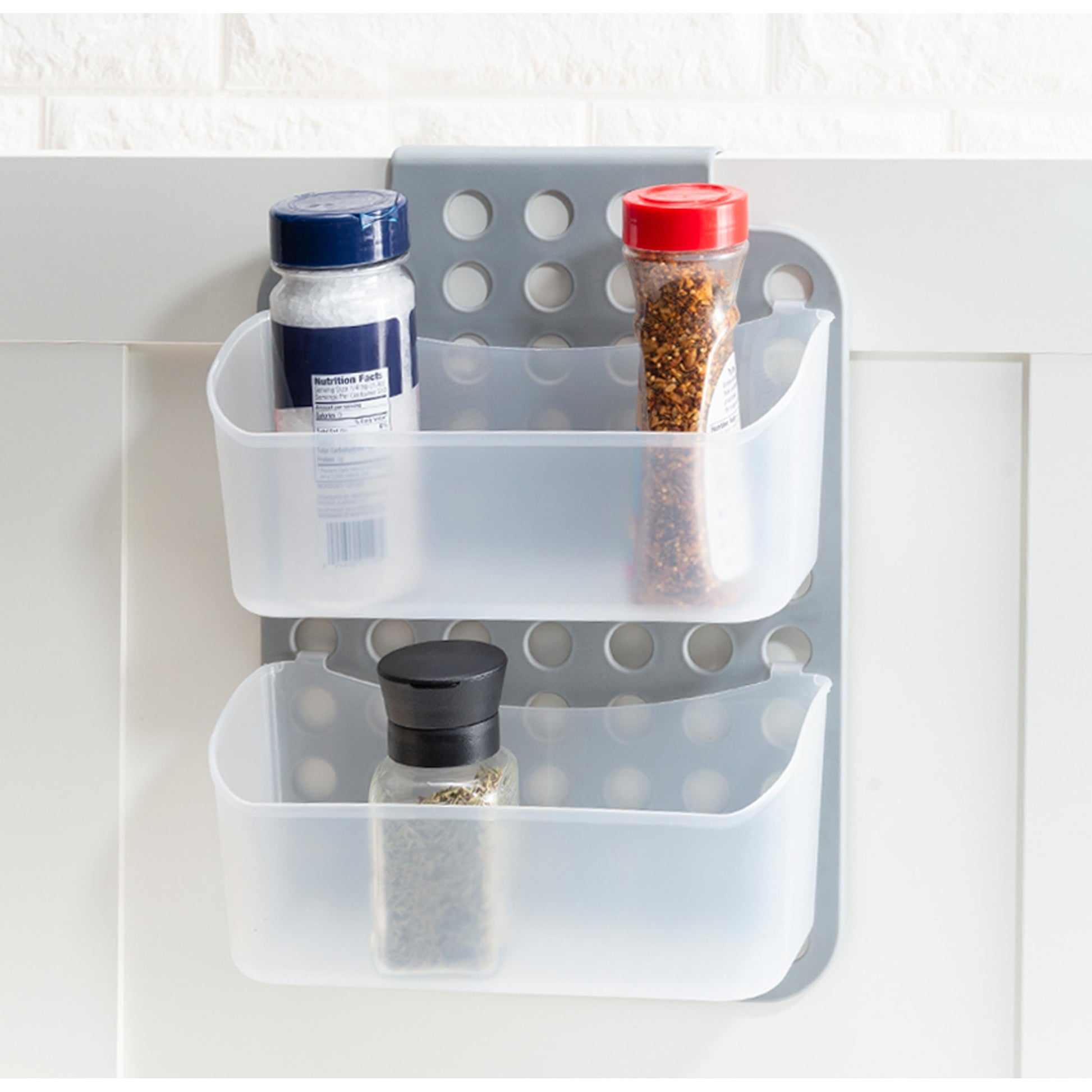 Home Basics Adjustable Over The Cabinet Plastic Organizer, Clear and Grey