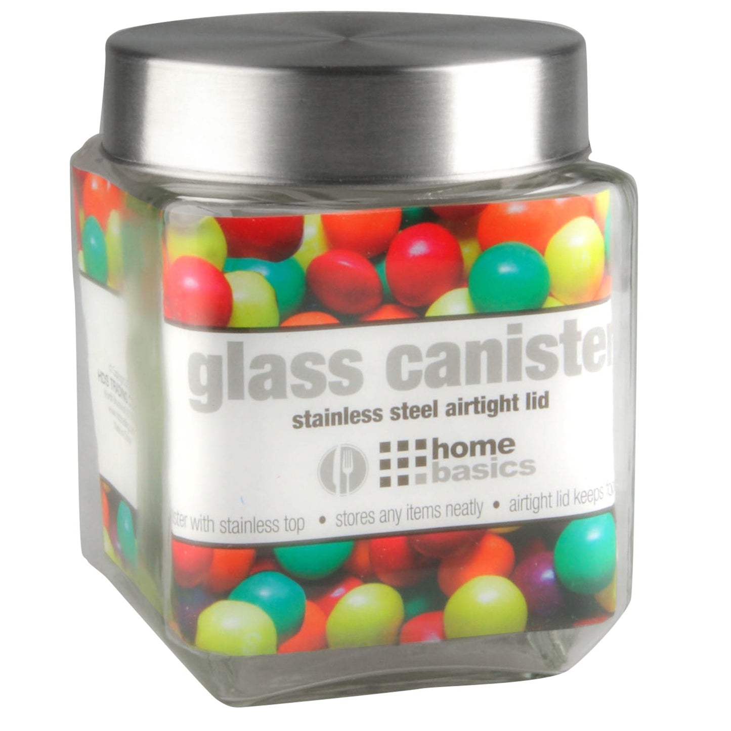 40 oz. Square Glass Canister with Brushed Stainless Steel Screw-on Lid Clear