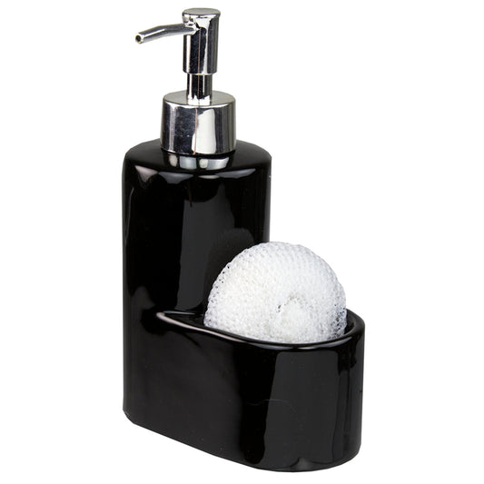 Home Basics Ceramic Soap Dispenser with Sponge - Black