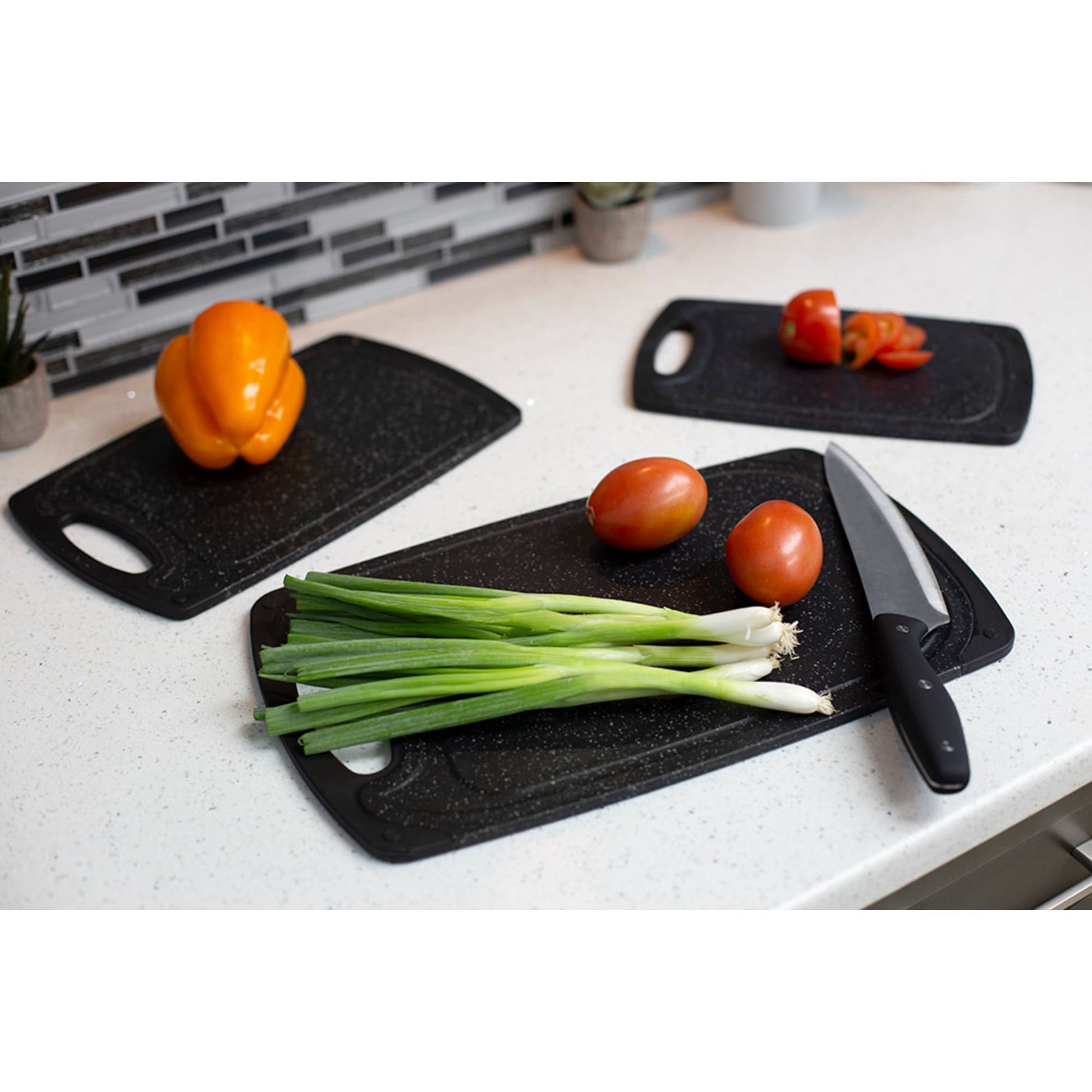 3 Pcs Cutting Board Set, Plastic Doublesided Chopping Board Non-slip  Cutting Mats Cooking Accessories For Meat, Veggies, Fruits[black]