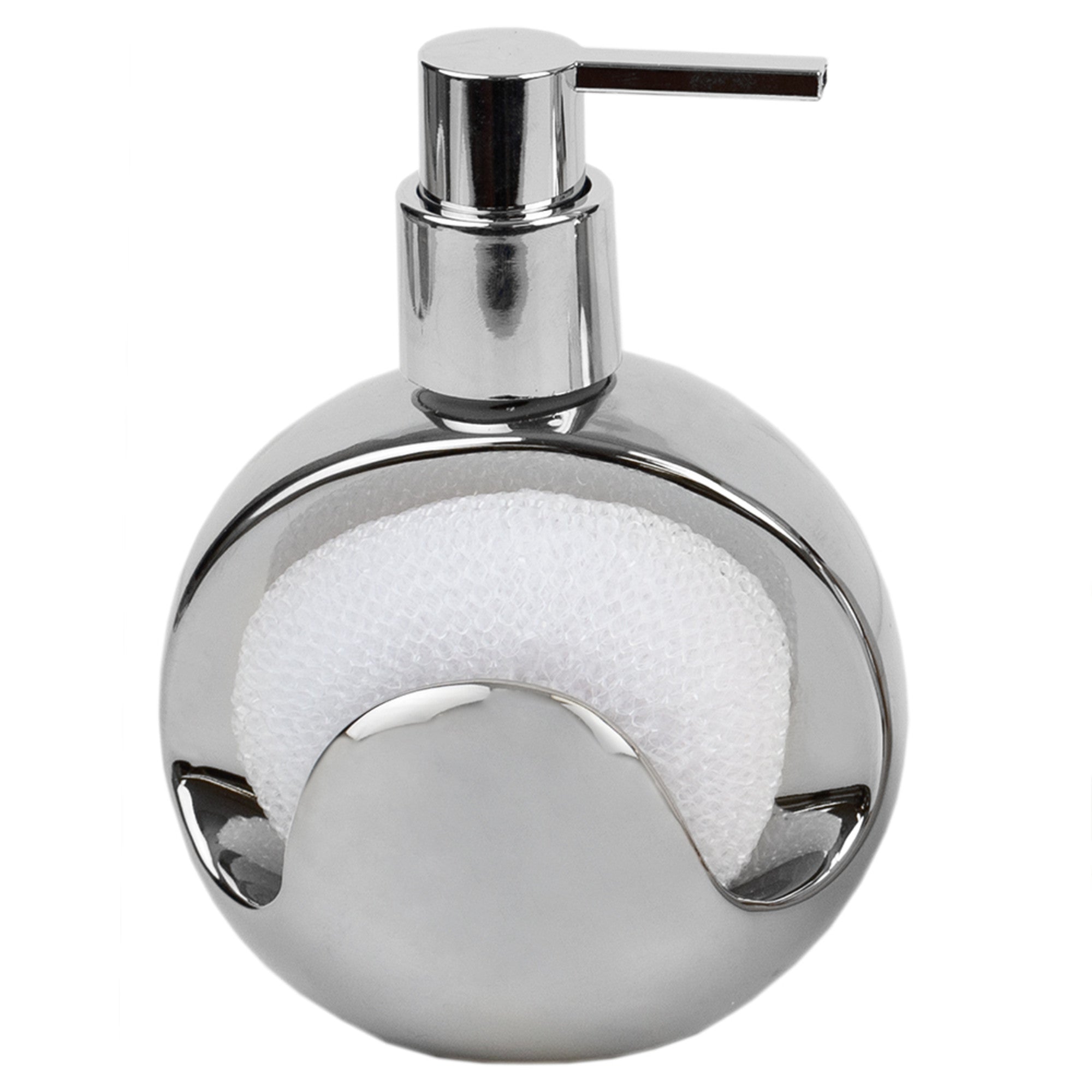 Home Basics Cosmic Ceramic Soap Dispenser with Steel Top and Fixed Sponge Holder, Silver - Silver