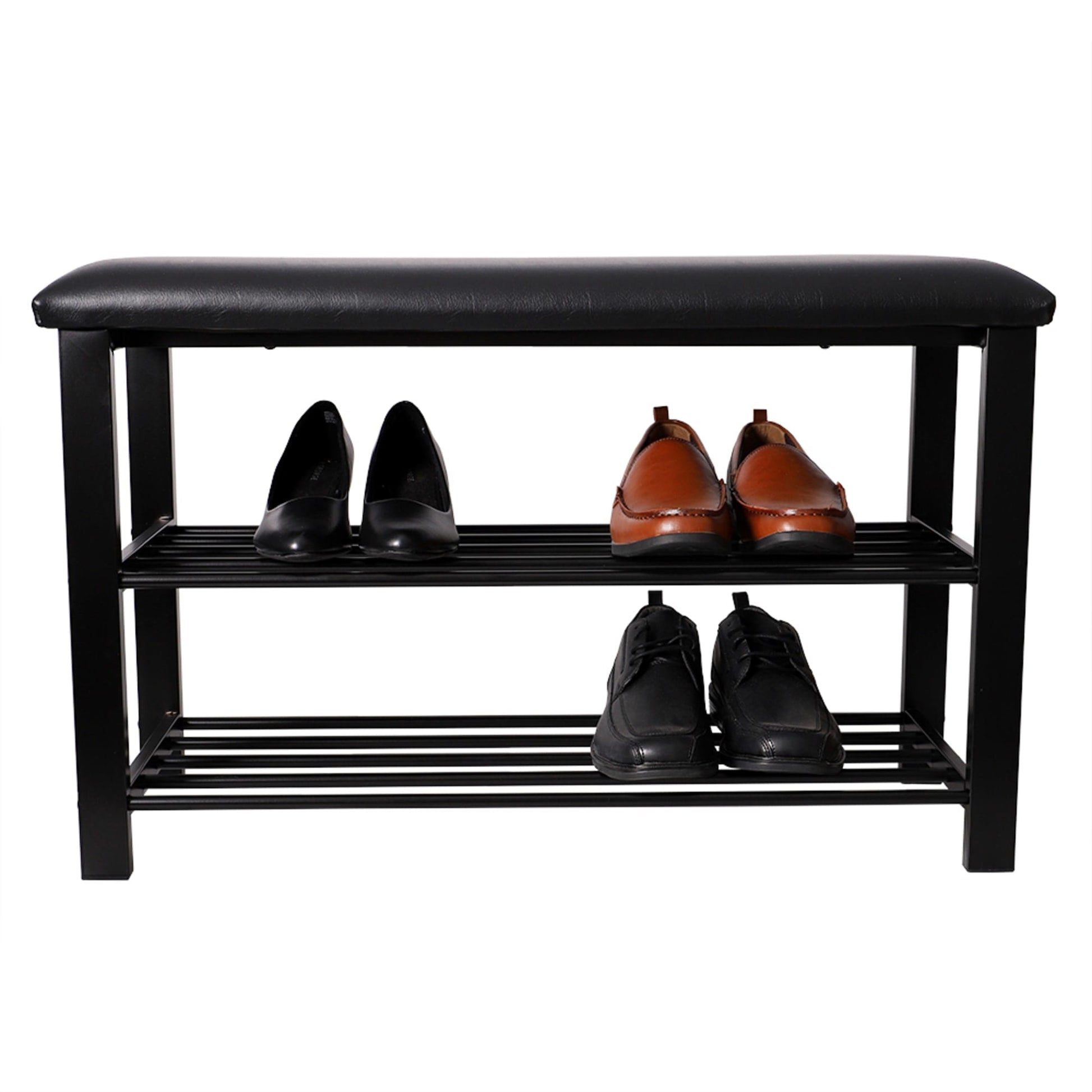 Rustic Style Entryway Shoe Storage Bench Shoe Rack with 2 Tier