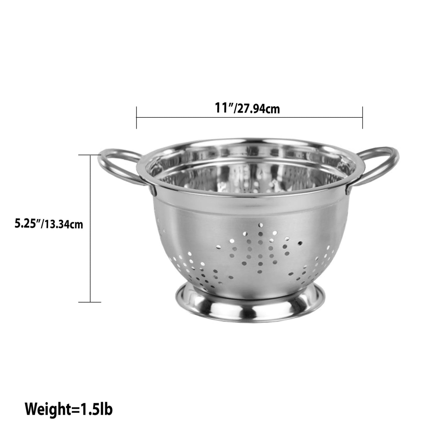 3 QT  Deep Colander with High Stability Base and Open Handles, Silver