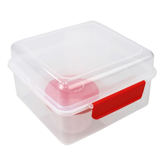 Locking Multi-Compartment Plastic Lunch Box with Small Food Storage Container, Red