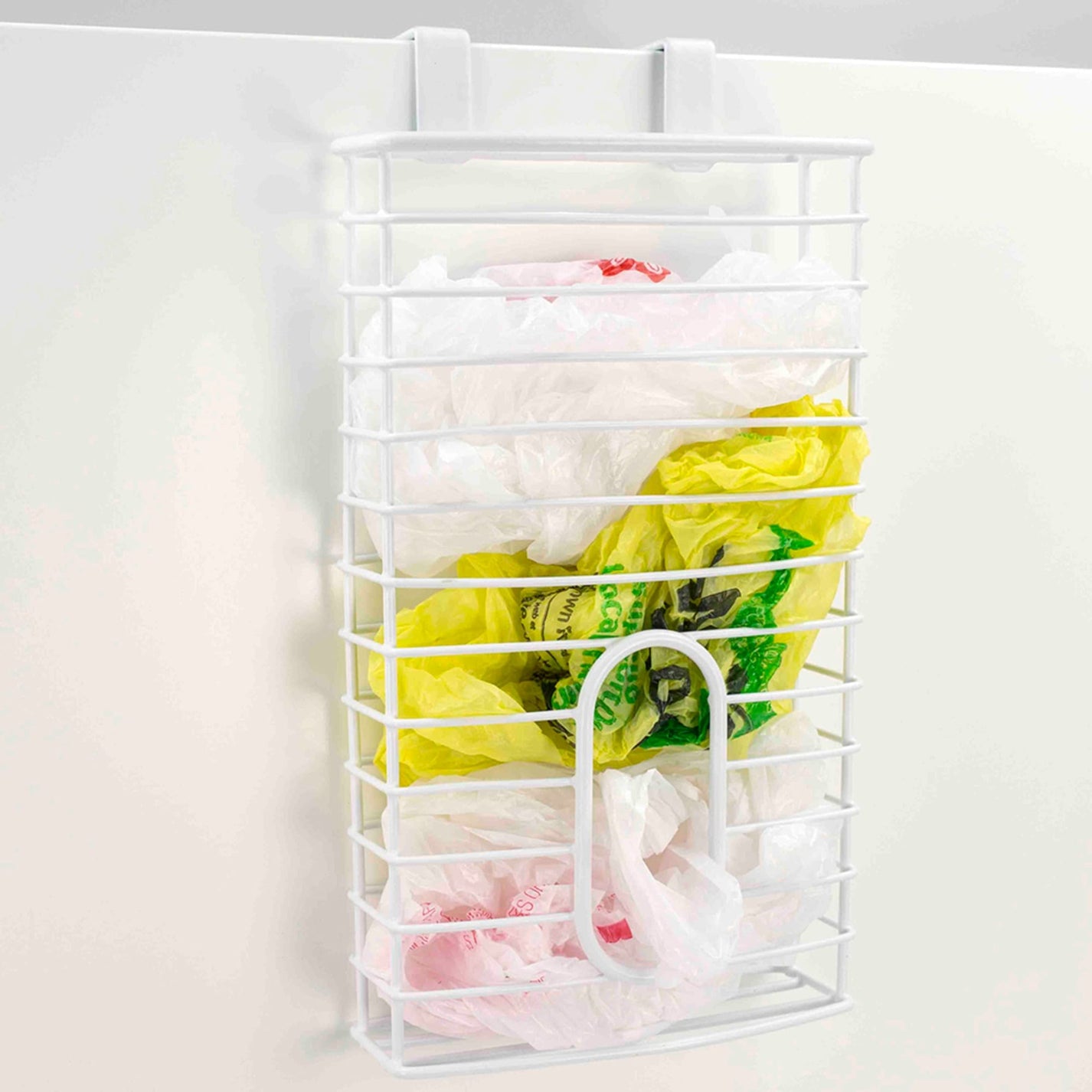 Over the Cabinet Plastic Bag Organizer and Grocery Bag Holder, White ...