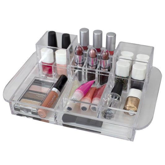 Deluxe Large Capacity 16 Compartment Transparent Plastic Cosmetic Storage Organizer, Clear