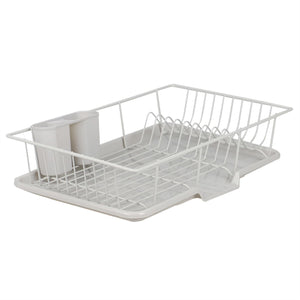 3 Piece Vinyl Coated Steel Dish Drainer with Drip Tray, Silver