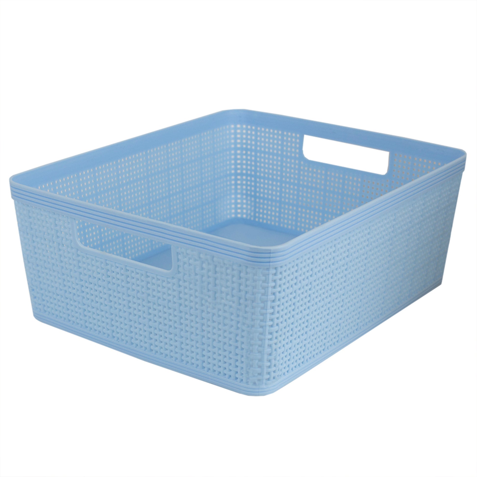 Home Basics Trellis Large Plastic Storage Basket with Cut-Out Handles, Blue - Blue