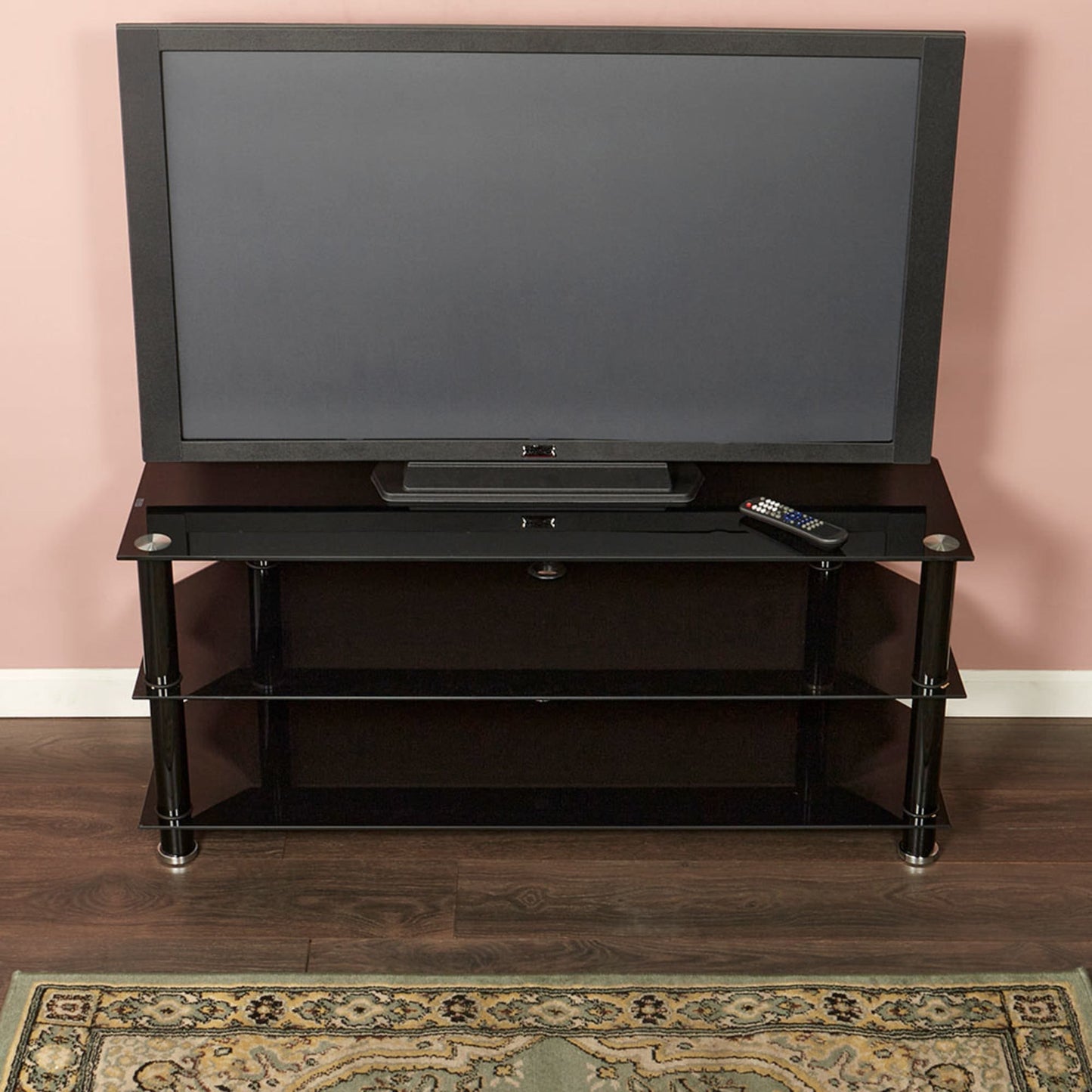 47.2” Brown Tempered Glass Corner TV Stand with Open Shelves