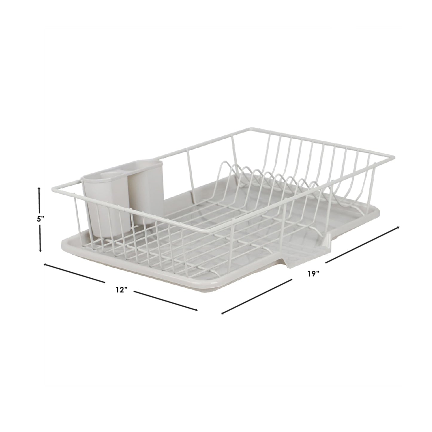 3 Piece Vinyl Coated Steel Dish Drainer with Drip Tray, Silver