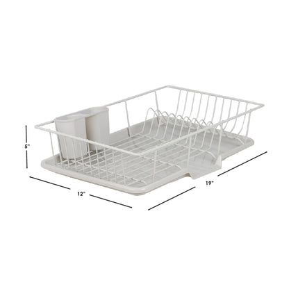 3 Piece Vinyl Coated Steel Dish Drainer with Drip Tray, Silver