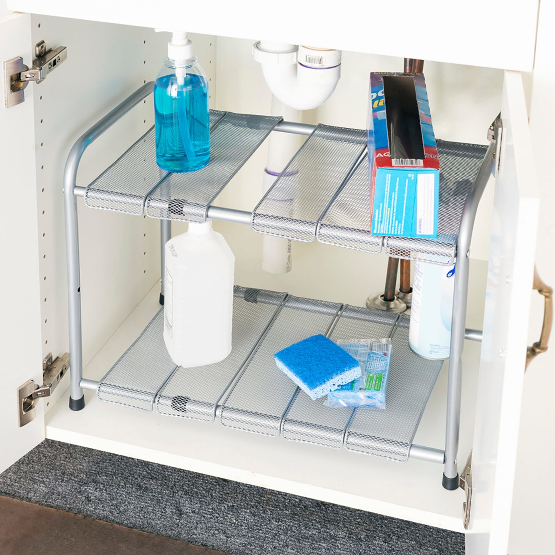 Adjustable Over the Cabinet Plastic Organizer, Clear and Grey