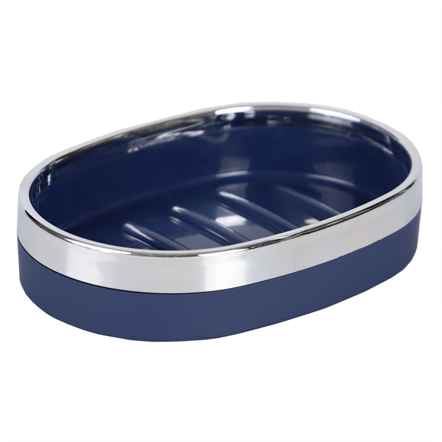 Skylar Oval Ridged ABS Plastic Soap Dish, Navy