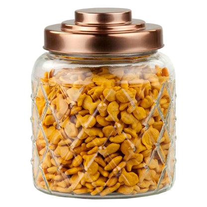 Small 2.6 Lt Textured Glass Jar with Gleaming Air-Tight Copper Top