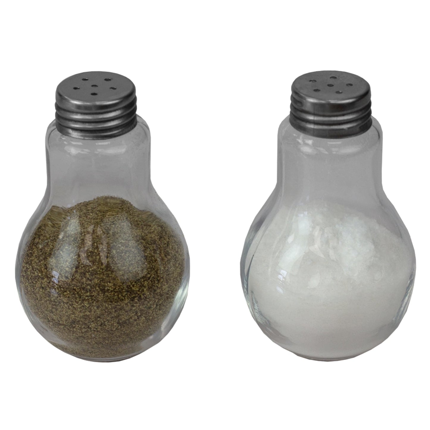 3.8 oz. Bulb Shape Glass Tabletop Salt and Pepper Shaker with Perforated Stainless Steel Tops, Clear