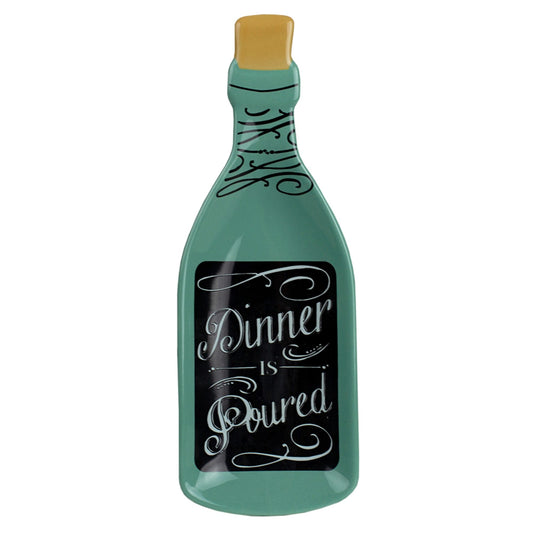 Dinner is Poured Wine Shape Ceramic Spoon Rest, Teal