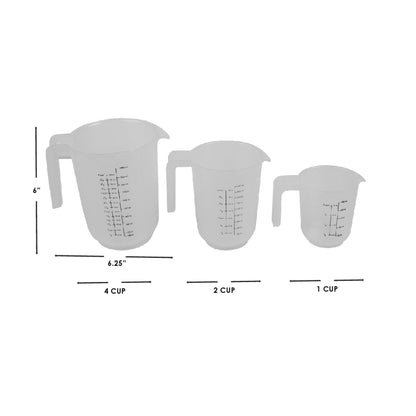 Precise Pour 3 Piece Plastic Measuring Cup Set with Short Easy Grip Handles, Clear