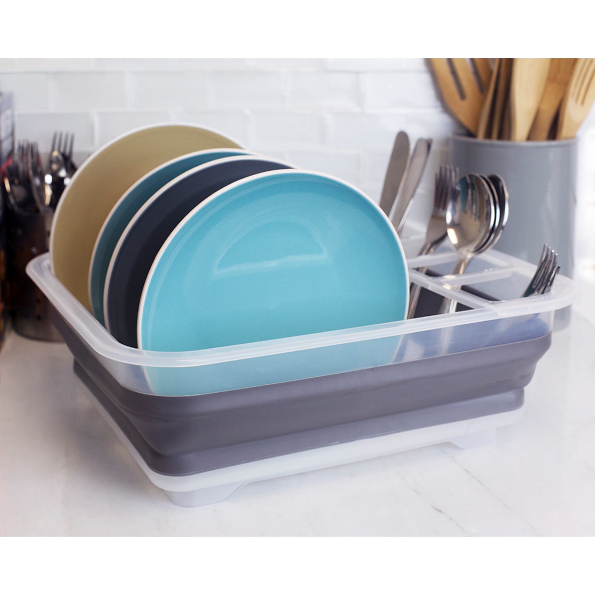 Collapsible Plastic and Silicone Dish Rack, Clear | KITCHEN ...