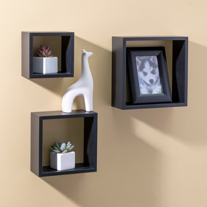 3 Piece MDF Floating Wall Cubes, Black | HOME DECOR | SHOP HOME BASICS ...