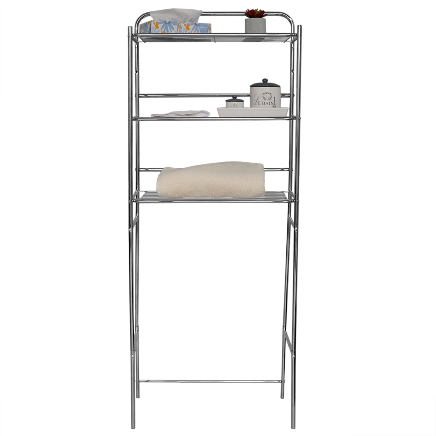 Home Basics 3 Tier Steel Space Saver Over The Toilet Bathroom Shelf with Open Shelving, Chrome