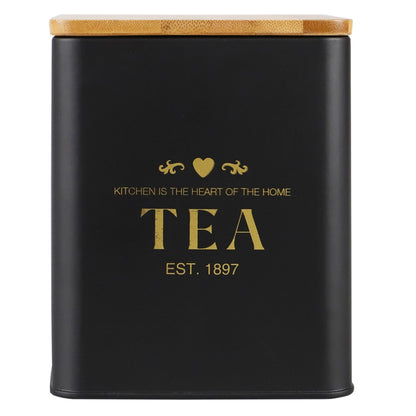 Bistro 50 oz. Tin Tea Canister with Bamboo Lid, Black