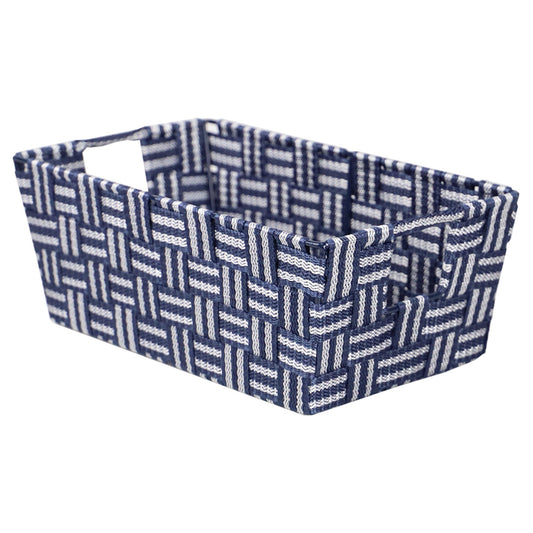 Stripe Small Woven Strap Open Bin, Blue