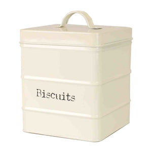 2.8 LT Large Vintage Retro Enamel High Strength Tin Square Canister with Tight-Fit Lid and Easy Lift Handle, Ivory