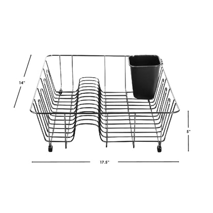 Large Vinyl Coated Wire Dish Rack with Utensil Holder, Black