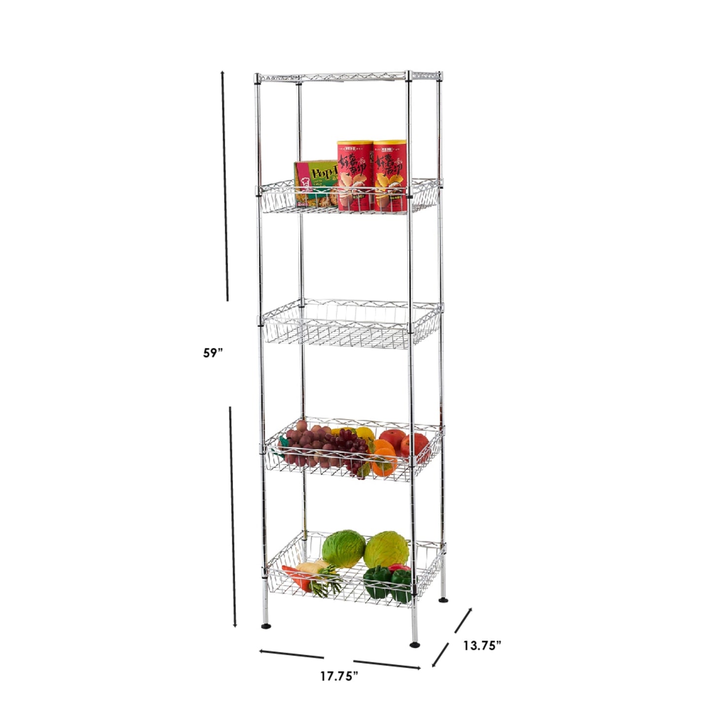 5 Tier Standing Wire Basket, Chrome