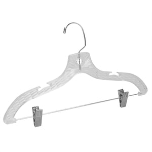 Graceful Curve Crystal Plastic Hanger with Metal Pants Clip, (Pack of 3), Clear