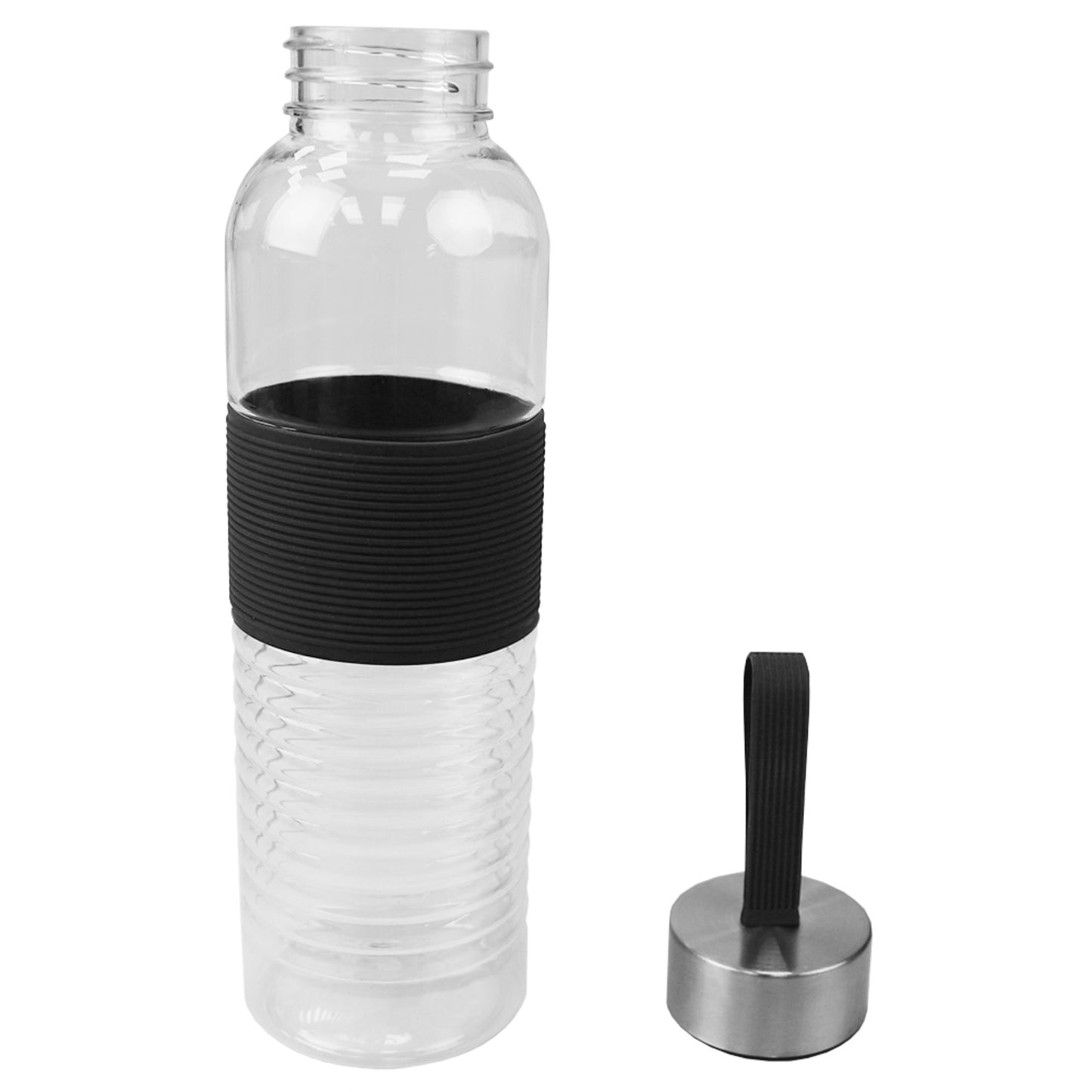 Home Basics 20 Oz. Plastic Travel Bottle with Built-in Carrying Strap and Textured Grip, Black - Black