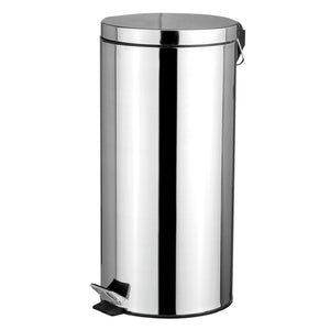 30 Liter Polished Stainless Steel Round Waste Bin, Silver