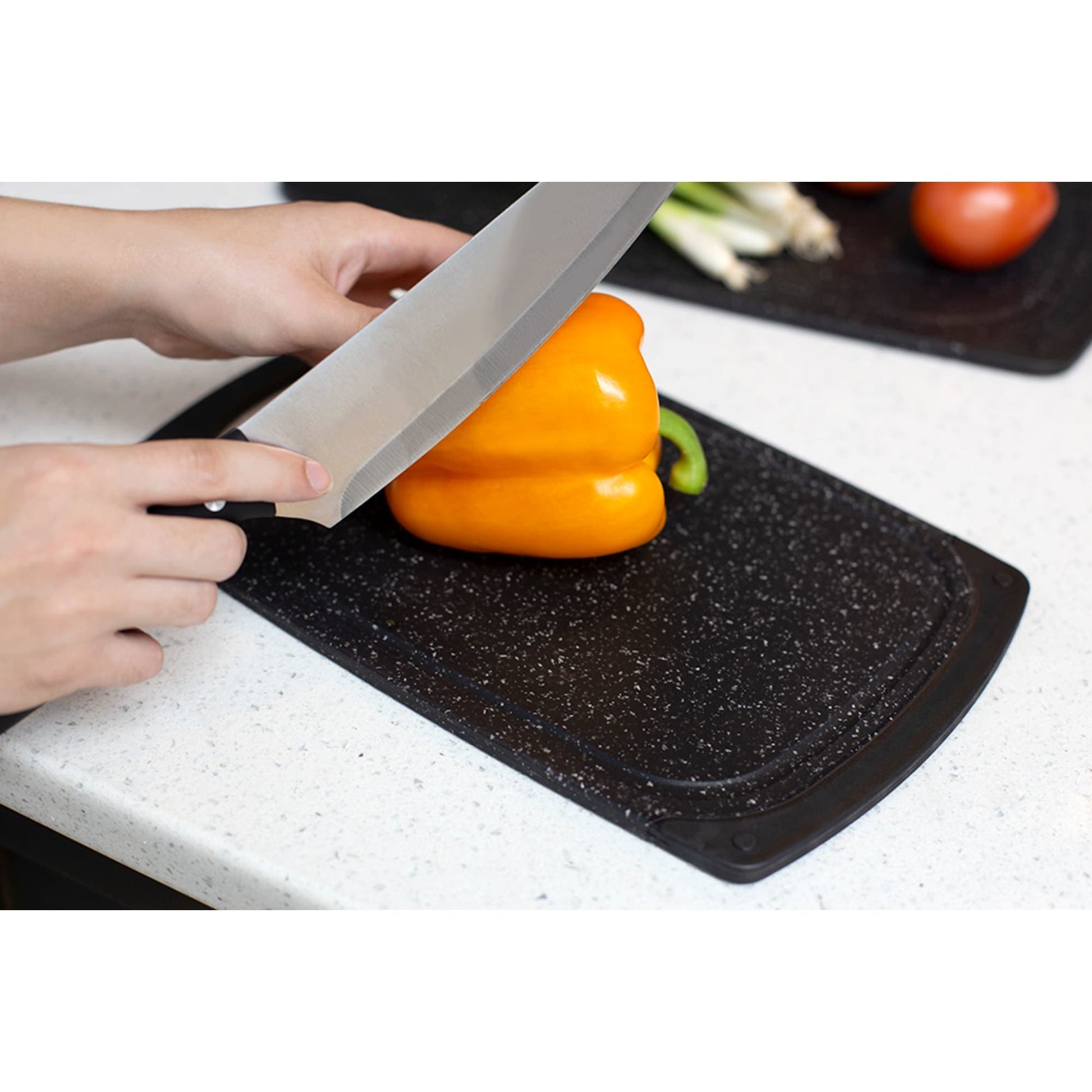 July Home Plastic Cutting Board Set Of 3, Dishwasher Safe With Juice  Grooves And Non-slip (black/gray) : Target