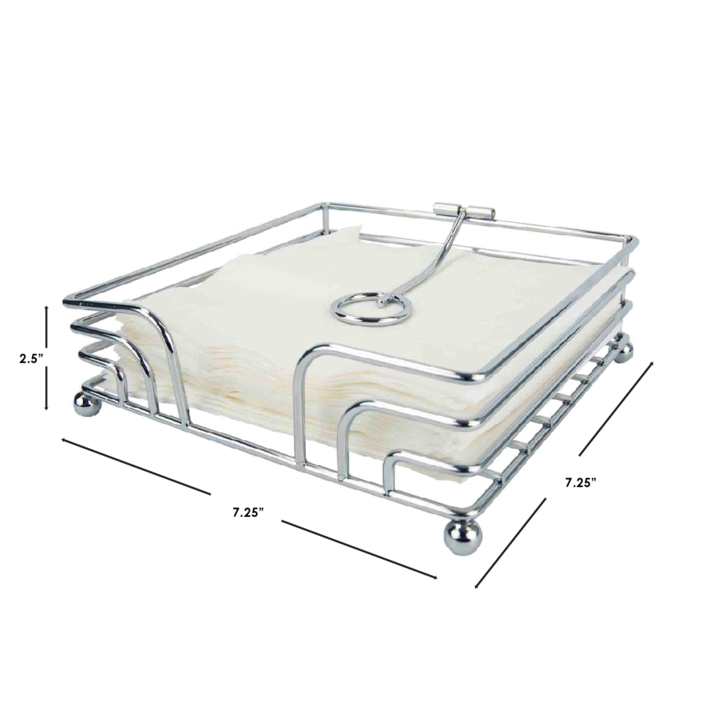 Chrome Plated Steel  Flat Napkin Holder with Weighted Pivoted Arm