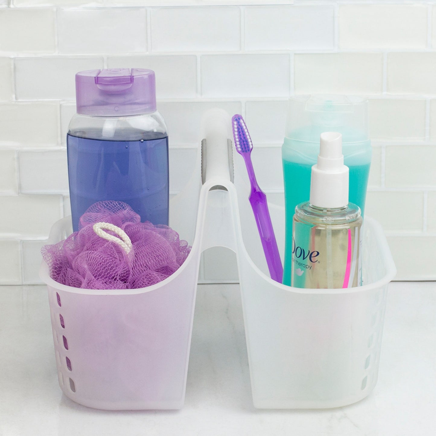 Two Compartment Plastic Shower Tote with Non-Slip Handle