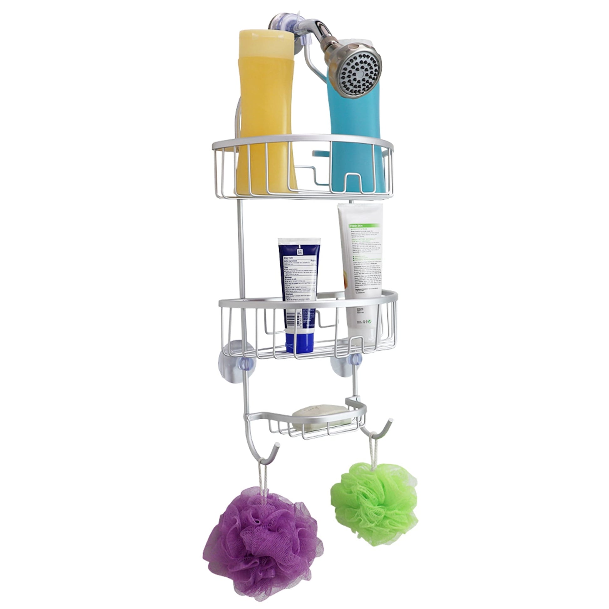 Home Basics 2 Tier Perforated Plastic Shower Caddy with Suction