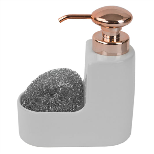 Home Basics 10 oz. Marble Ceramic Soap Dispenser with Sponge, Rose Gold - Rose Gold