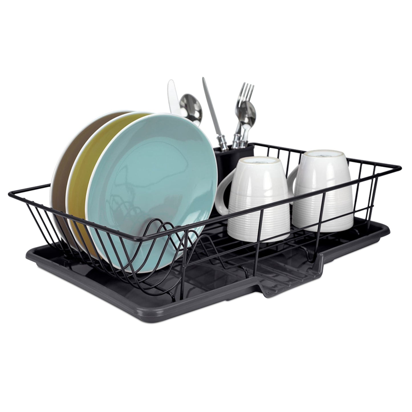 3 Piece Rust-Resistant Vinyl Dish Drainer with Self-Draining Drip Tray, Black