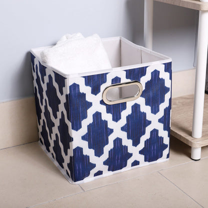 Lattice Collapsible Non-Woven Storage Bin with Grommet Handle, Navy