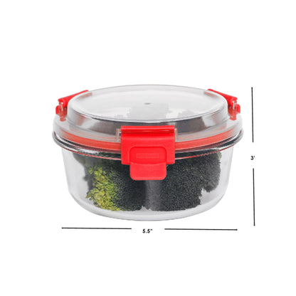 Leak Proof  13 oz. Round  Borosilicate Glass Food Storage Container with Air-tight Plastic Lid, Red