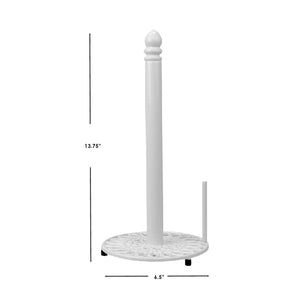 Sunflower Heavy Weight Cast Iron Free Standing Paper Towel Holder with Dispensing Side Bar, White