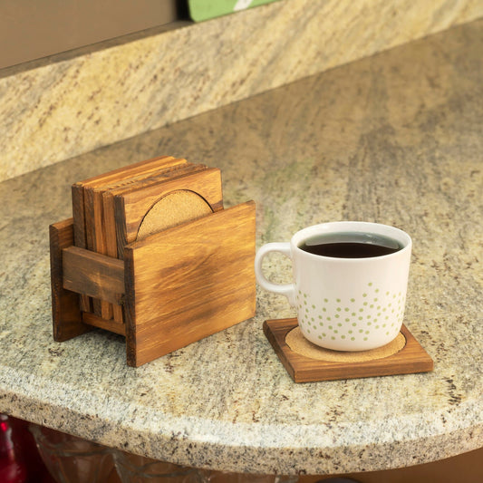 Natural Bamboo Square Coaster with Raised Edge, (Set of 6