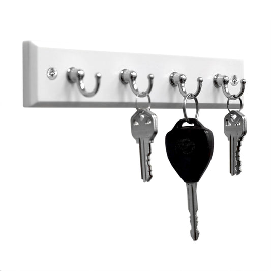 4 Hook Wall Mounted Key Rack, White