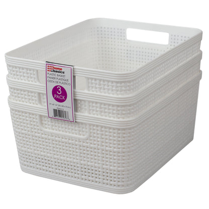 Home Basics Trellis 10" x 7.25" x 4.25" Multi-Purpose Stackable Plastic Storage Basket, (Pack of 3), White - White