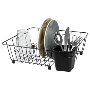 Small Vinyl Coated Wire Dish Rack with Utensil Holder, Black