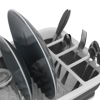 Collapsible Silicone and Plastic Dish Rack, White/Grey