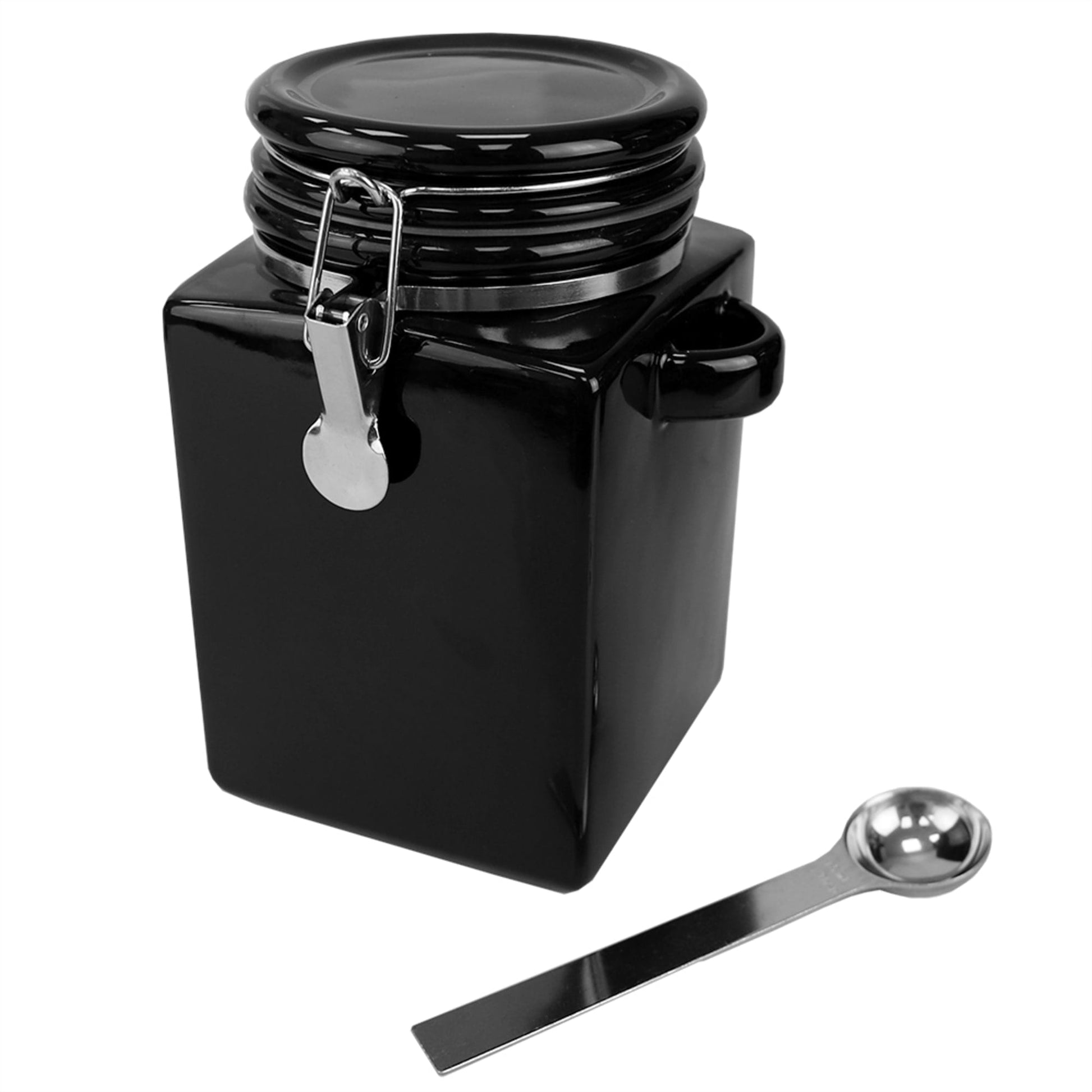 Home Basics 4-Piece Black Ceramic Canister Set with Wooden Spoons HDC59633  - The Home Depot
